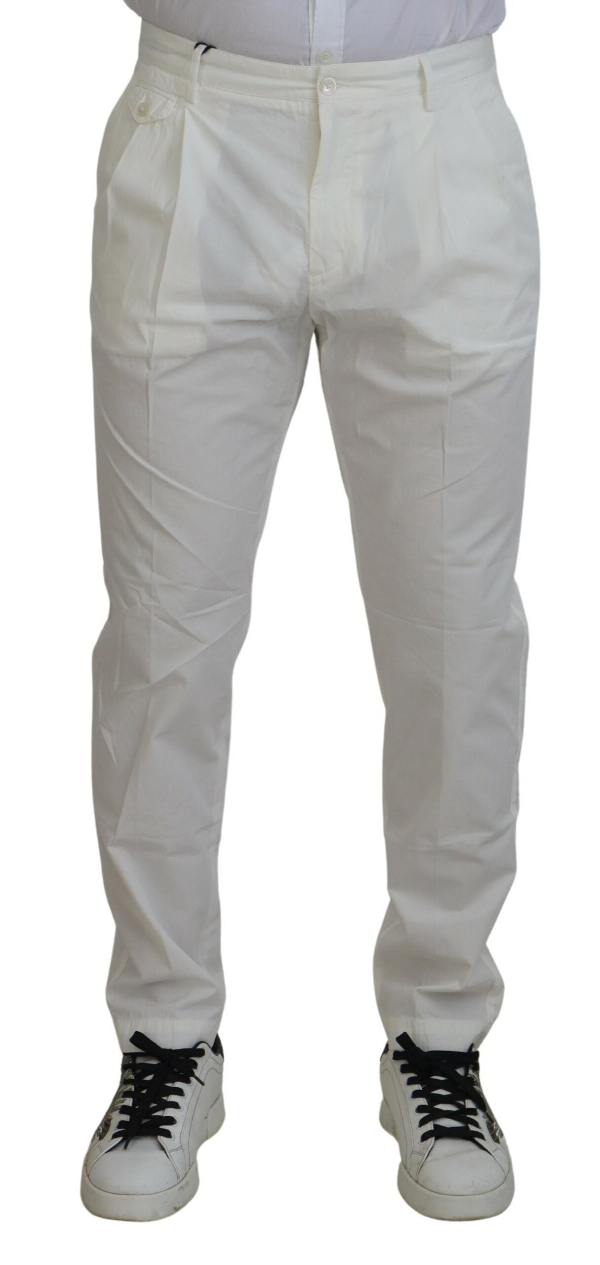 Pantalon Chino Skinny en Coton Blanc Dolce & Gabbana