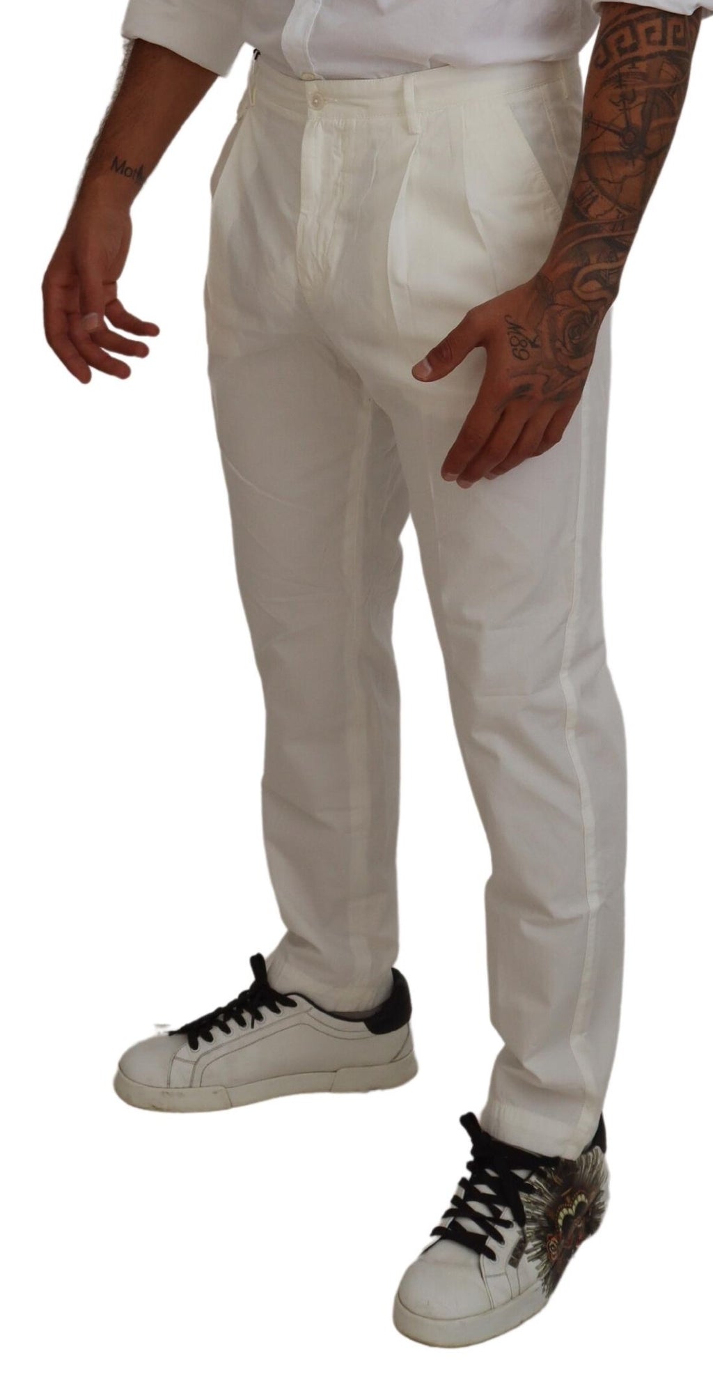 Pantalon Chino Skinny en Coton Blanc Dolce & Gabbana