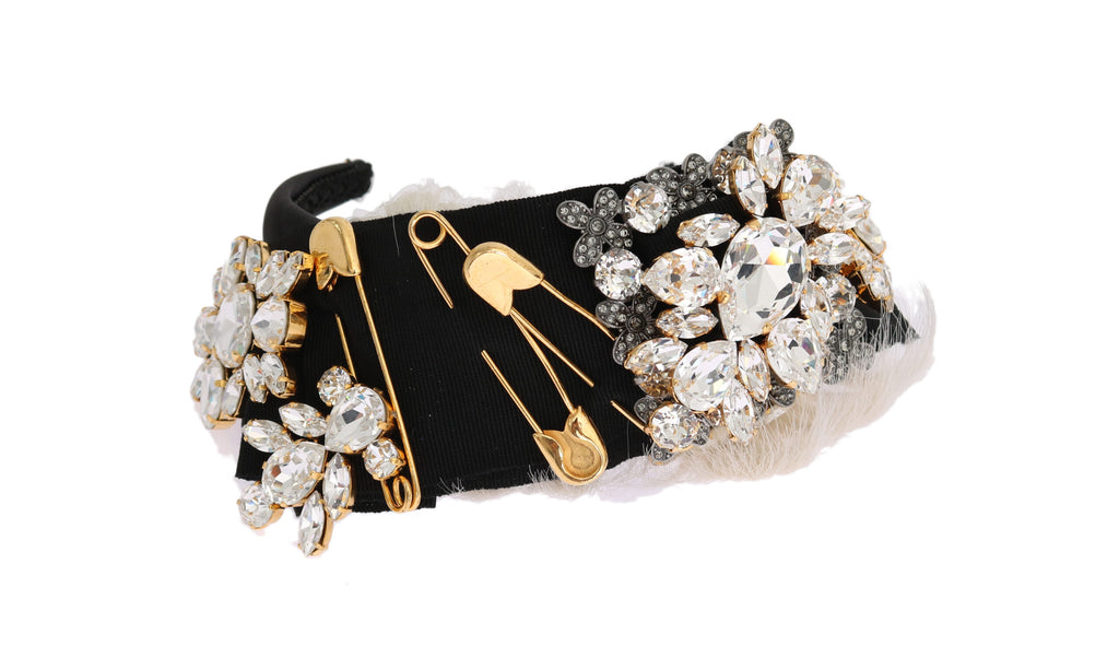 Serre-tête diadème Dolce & Gabbana en cristal noir et cheveux blancs Parrucchiera