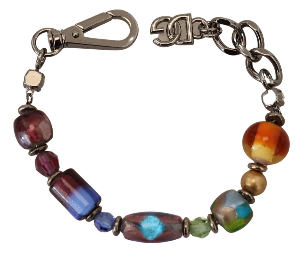 Dolce &amp; Gabbana – Mehrfarbiges Armband mit silberner Kette und Messingperlen und Karabinerverschluss