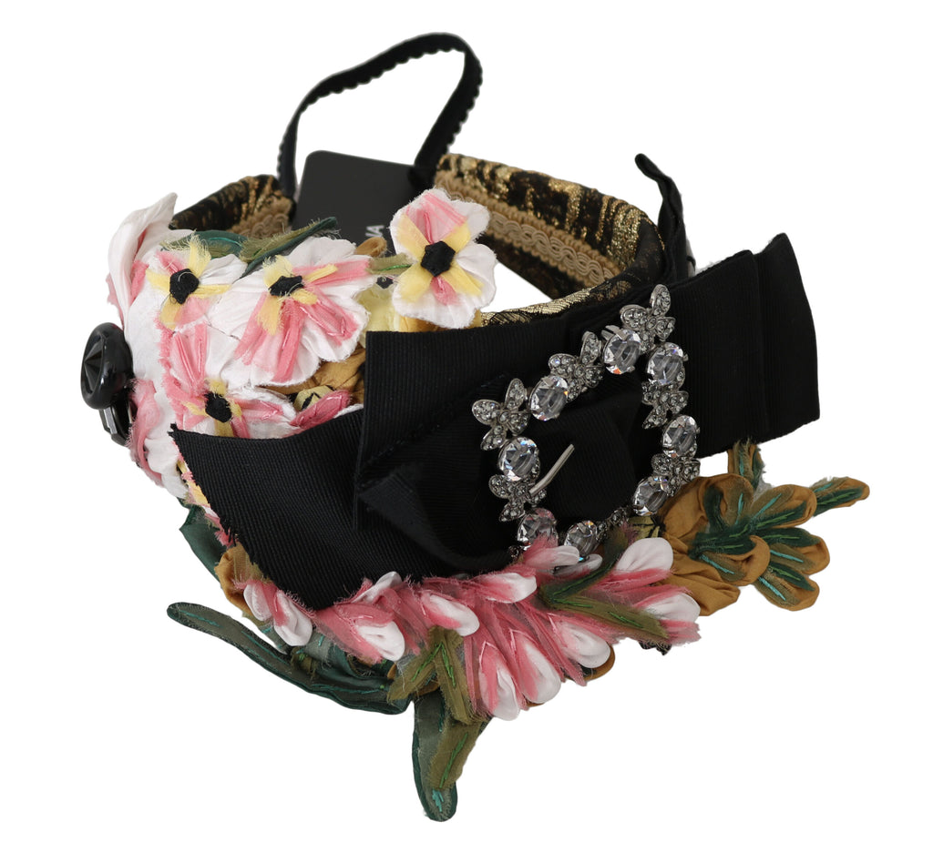 Serre-tête diadème Dolce & Gabbana multicolore avec nœud floral en cristal