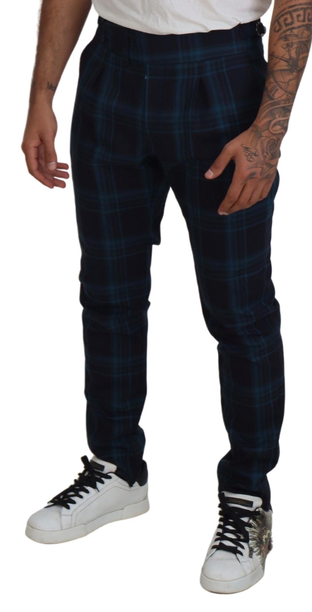 Pantalon de laine à carreaux bleus et violets Dolce & Gabbana