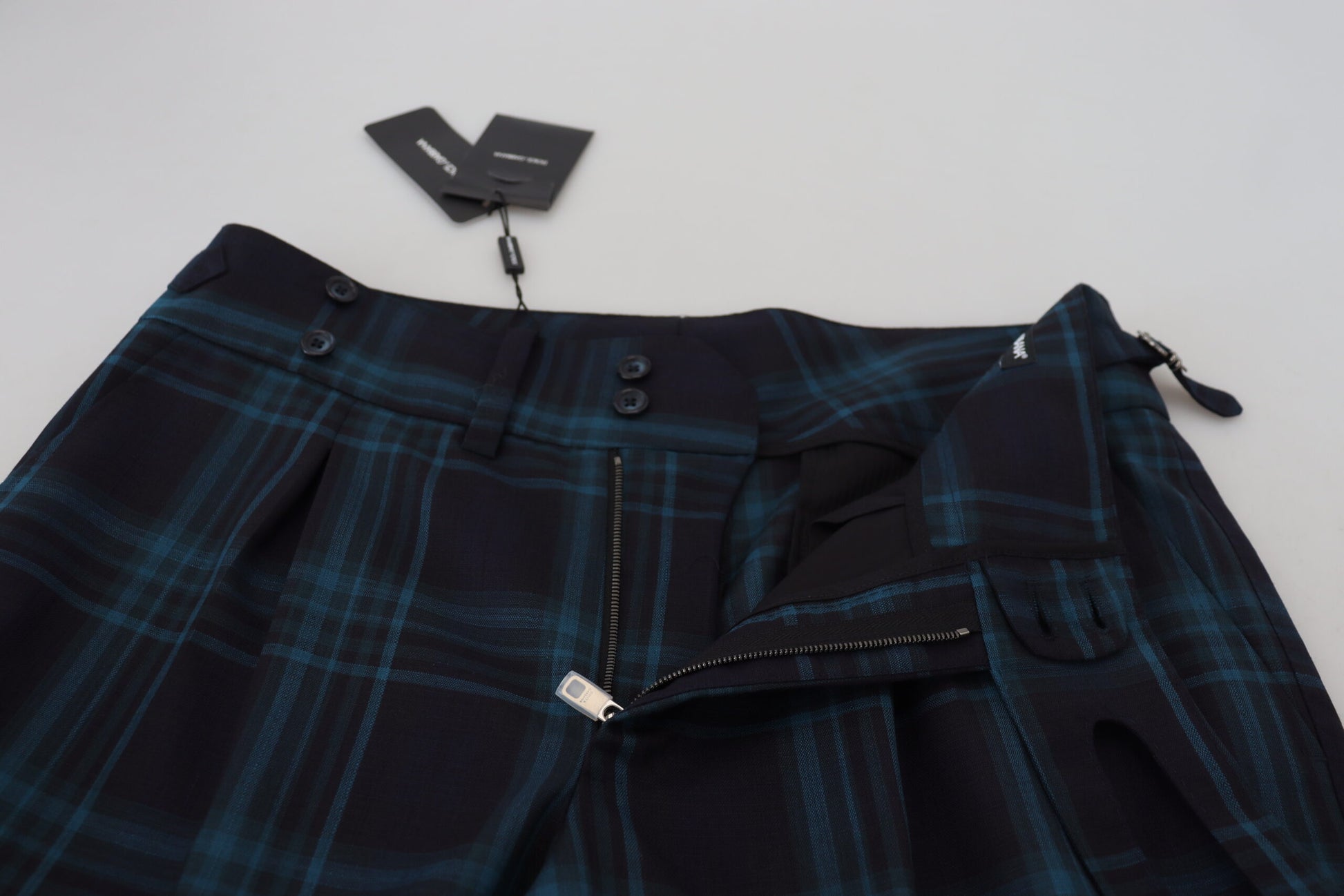 Pantalon de laine à carreaux bleus et violets Dolce & Gabbana