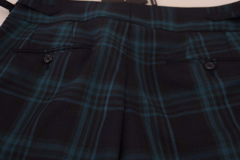 Pantalon de laine à carreaux bleus et violets Dolce & Gabbana
