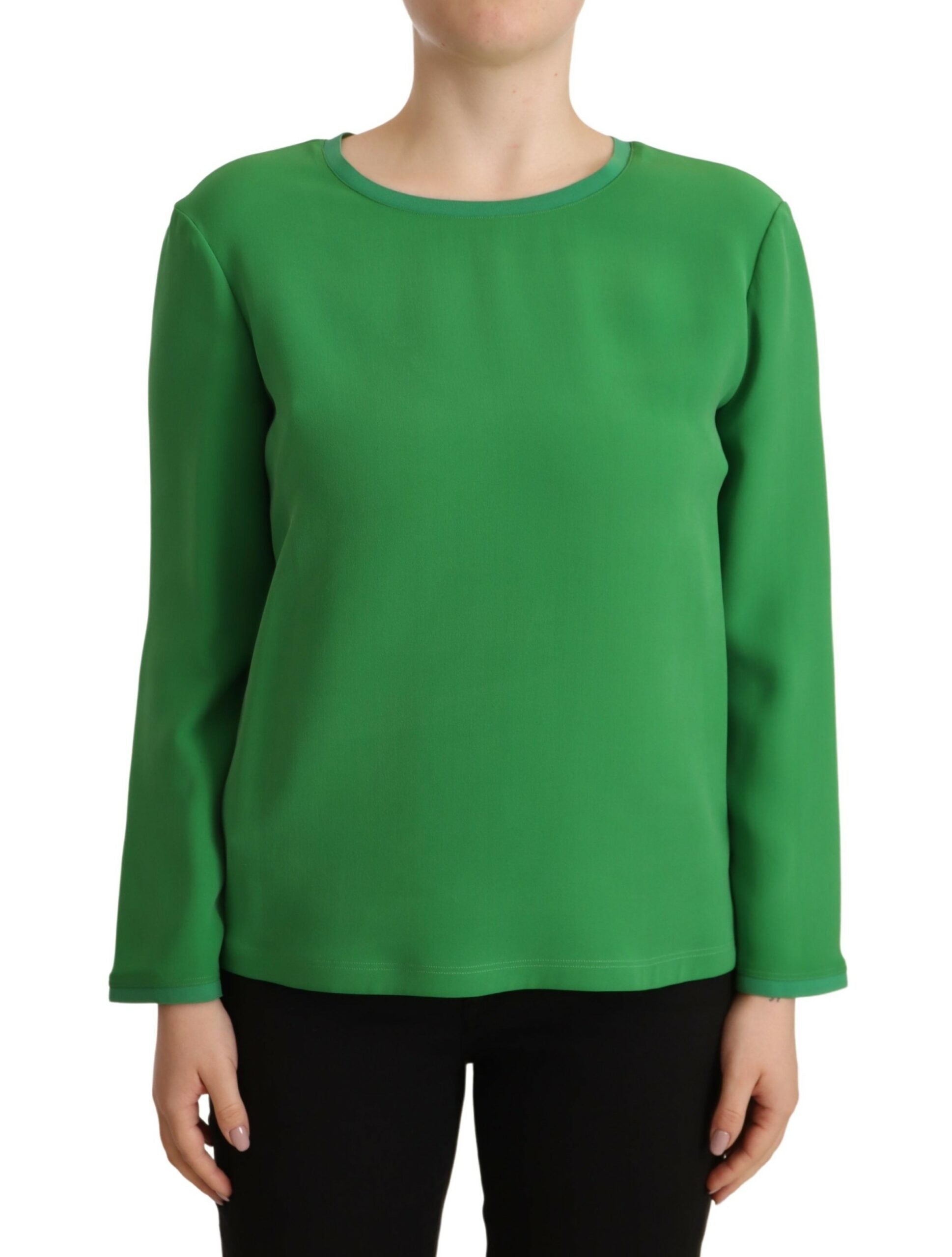 Armani – Grüner Seidenpullover mit langen Ärmeln und Rundhalsausschnitt