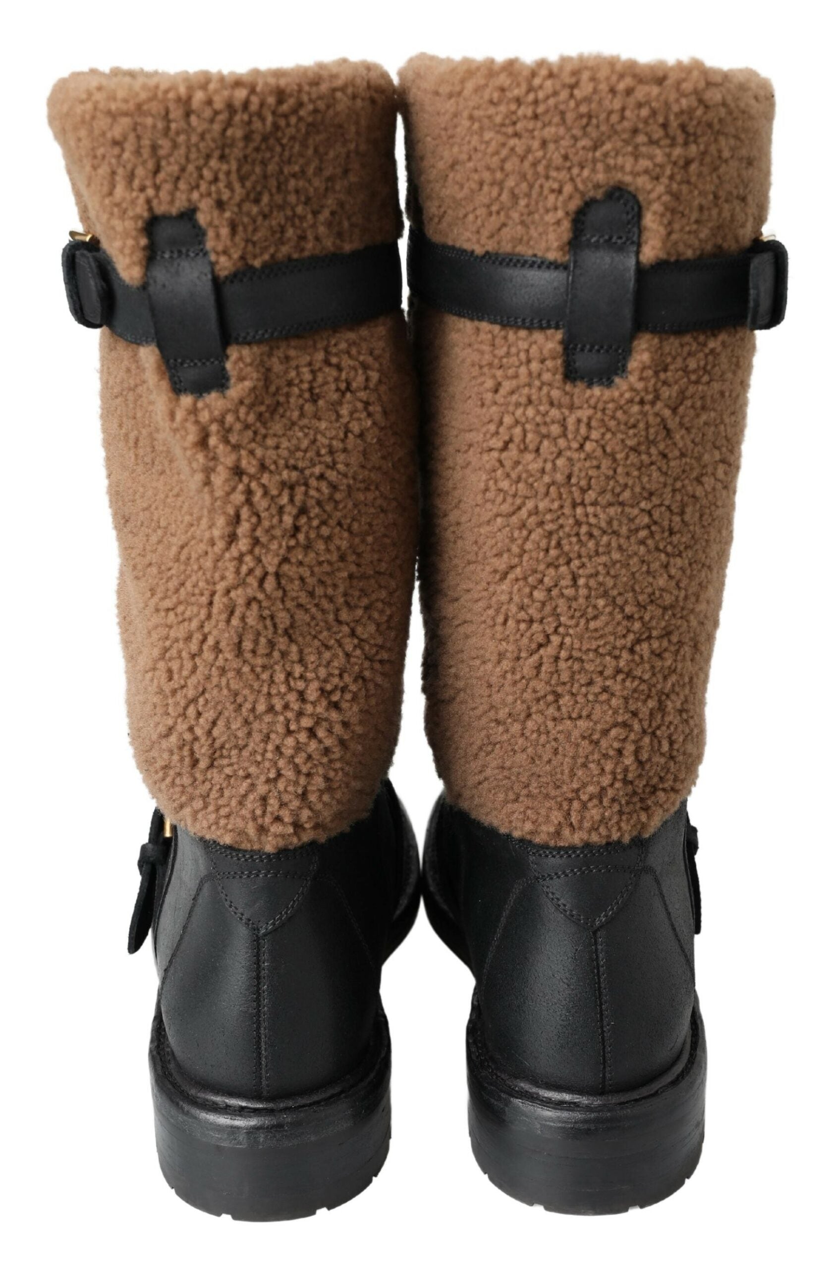 Bottes Dolce & Gabbana en cuir noir et peau lainée marron