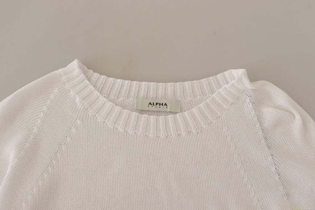 Pull col rond à manches longues Alpha Studio blanc