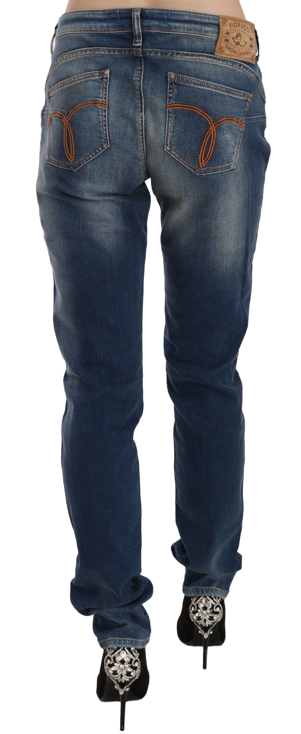 Fiorucci – Blau verwaschene Slim-Fit-Jeans mit mittlerer Taille