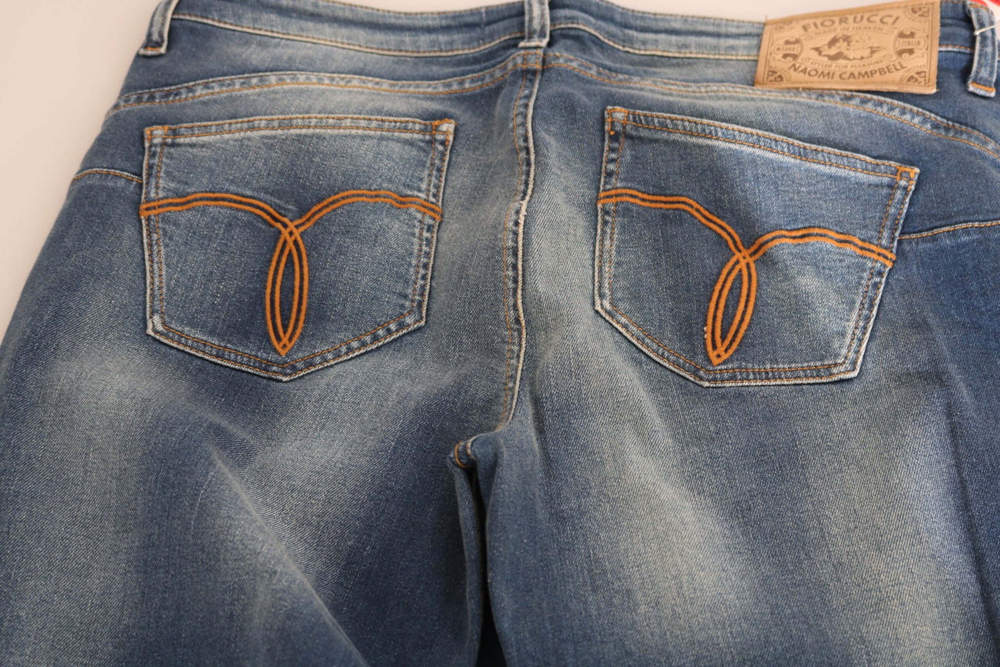 Fiorucci – Blau verwaschene Slim-Fit-Jeans mit mittlerer Taille
