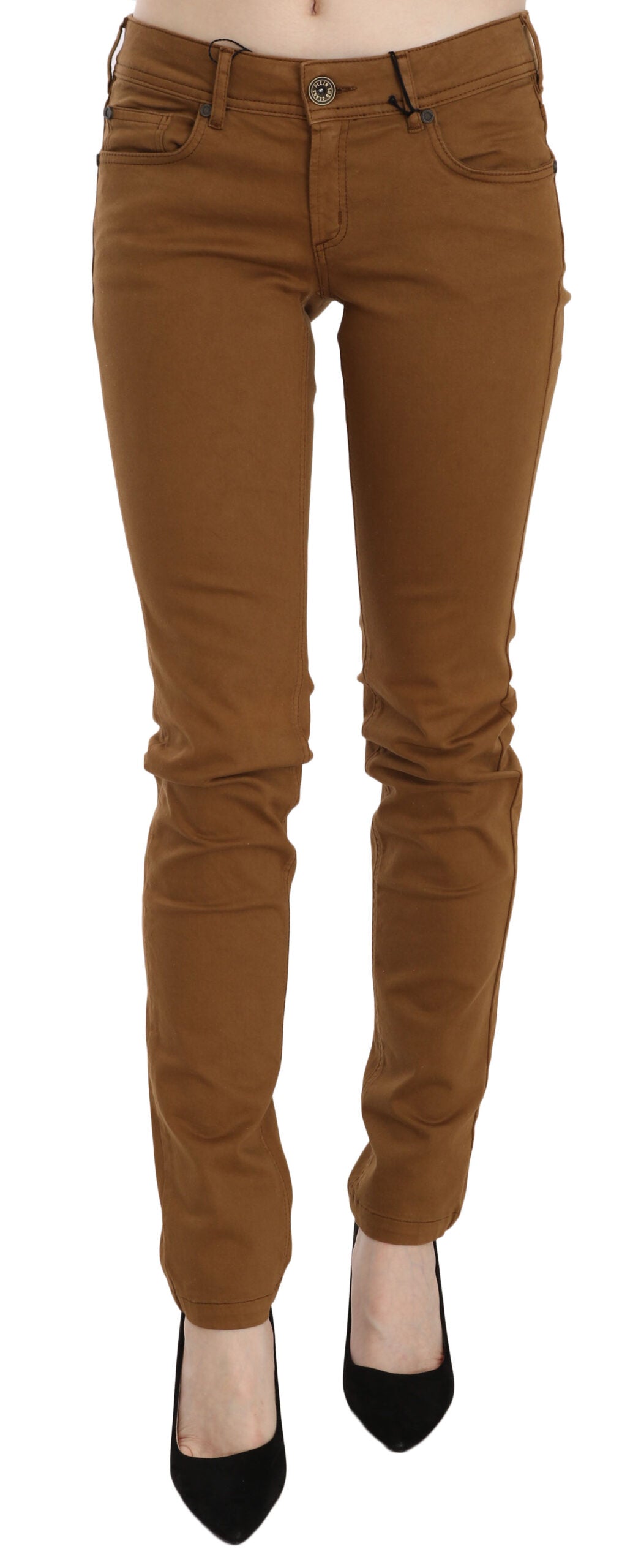 PLEIN SUD Jean slim moulant taille mi-basse en coton marron