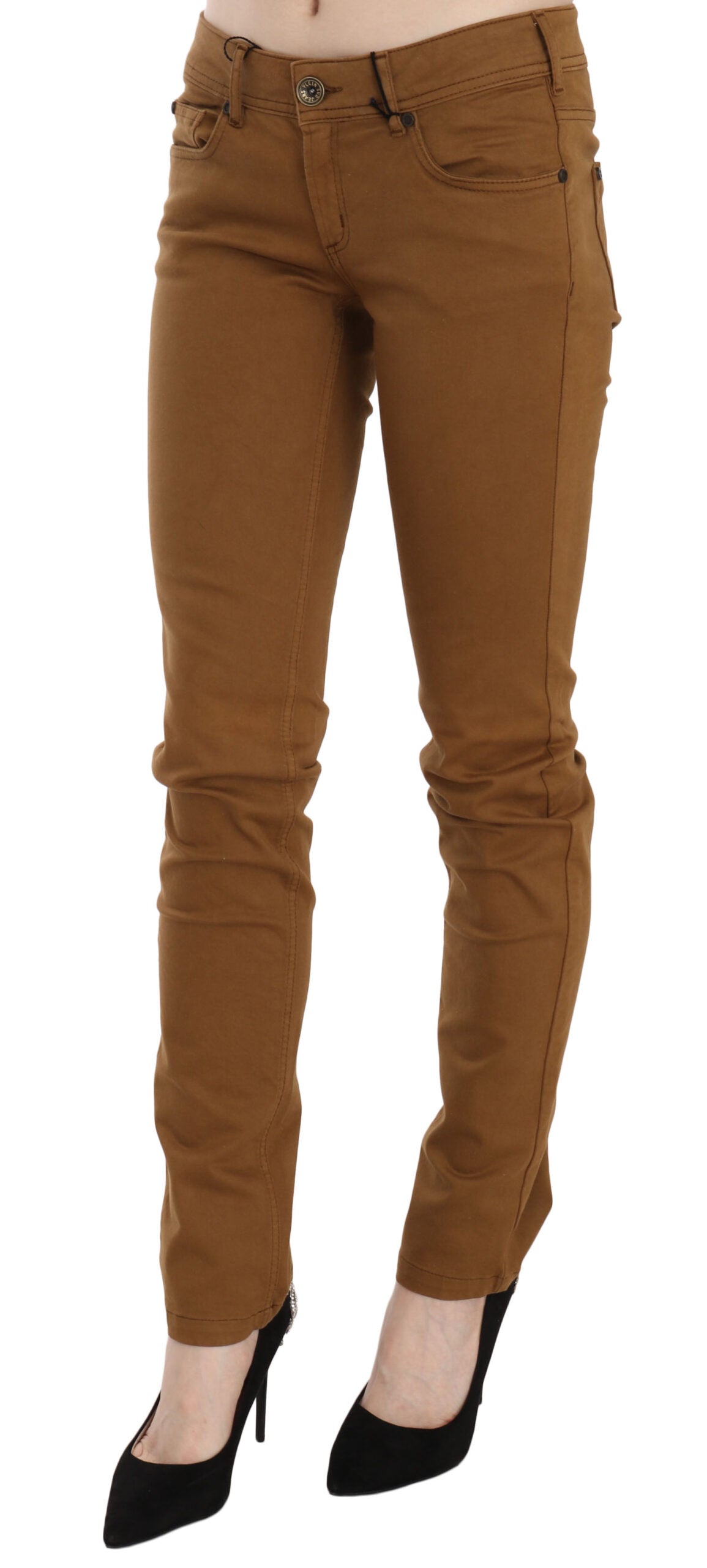 PLEIN SUD Jean slim moulant taille mi-basse en coton marron