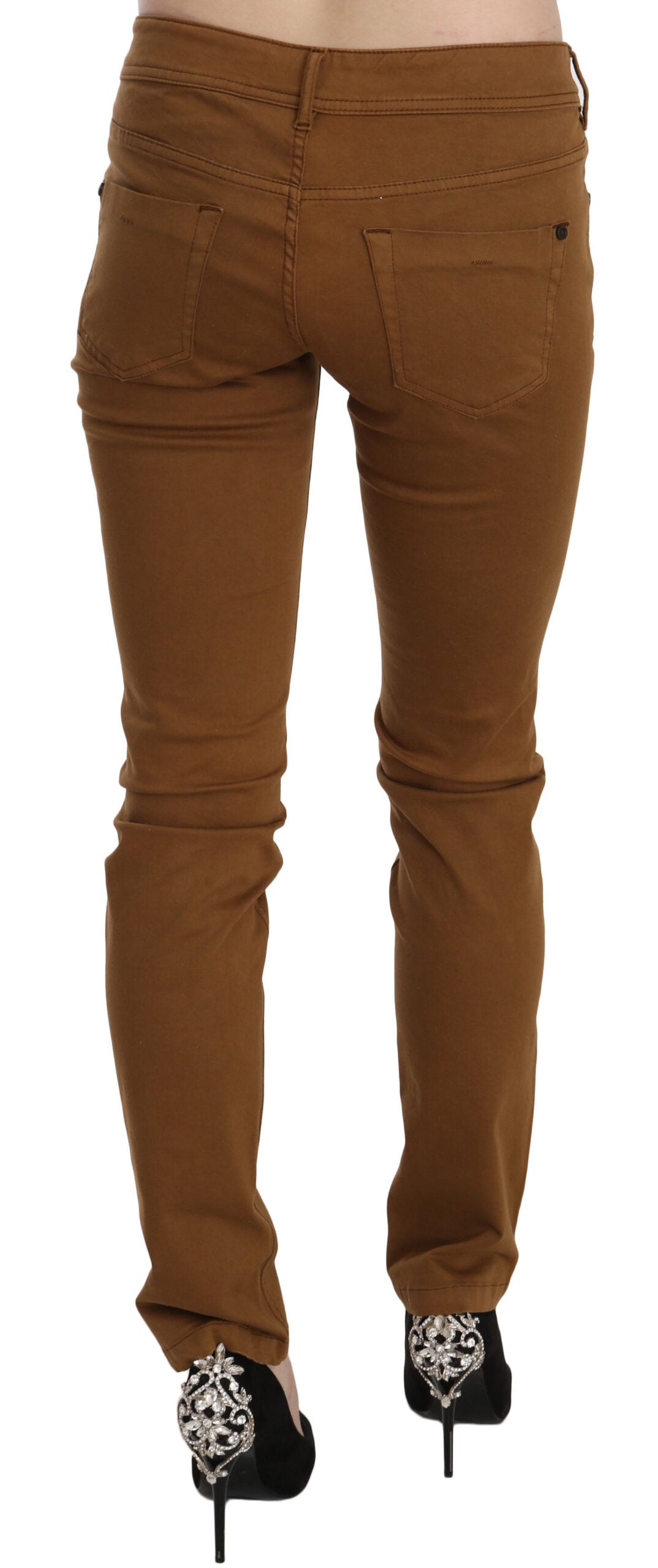 PLEIN SUD Jean slim moulant taille mi-basse en coton marron