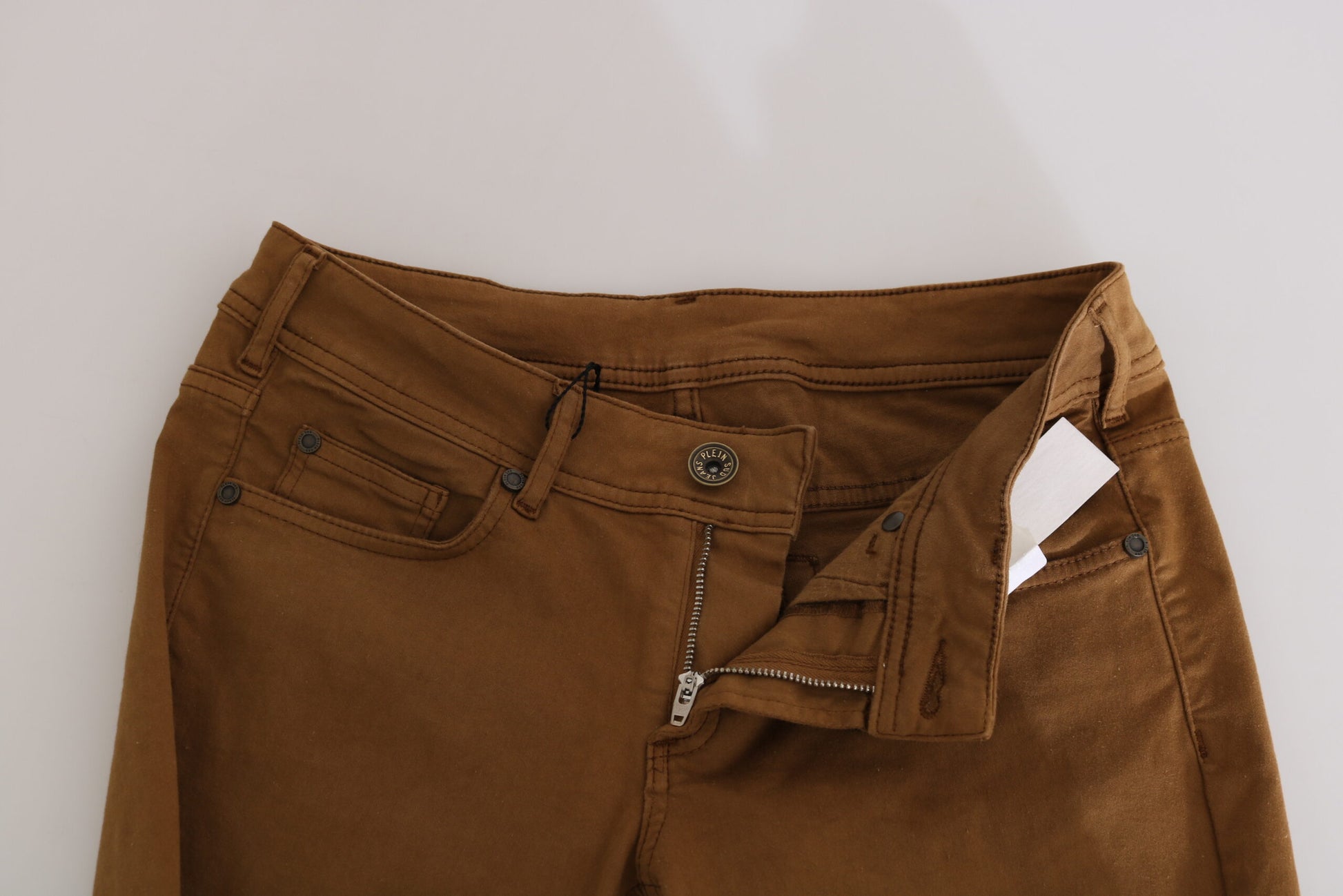 PLEIN SUD Jean slim moulant taille mi-basse en coton marron