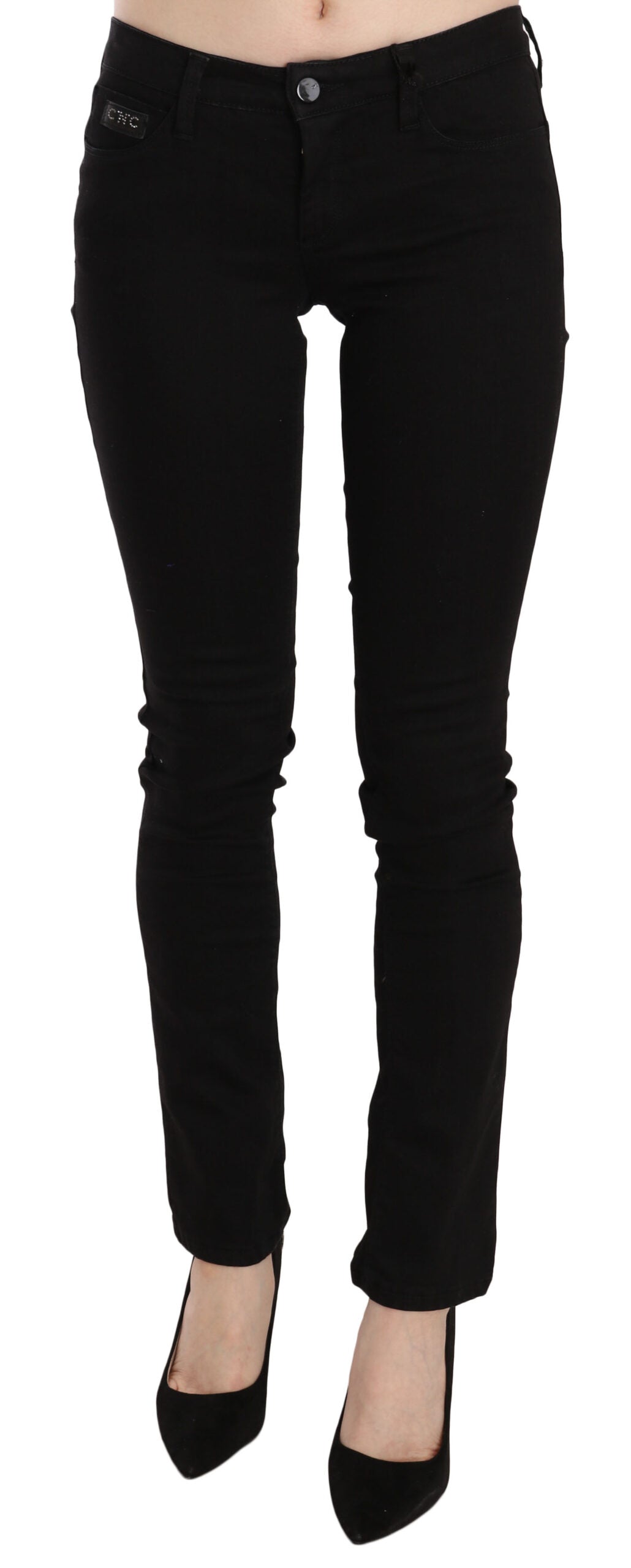 Jean en denim coupe slim taille mi-haute à sequins noirs Costume National