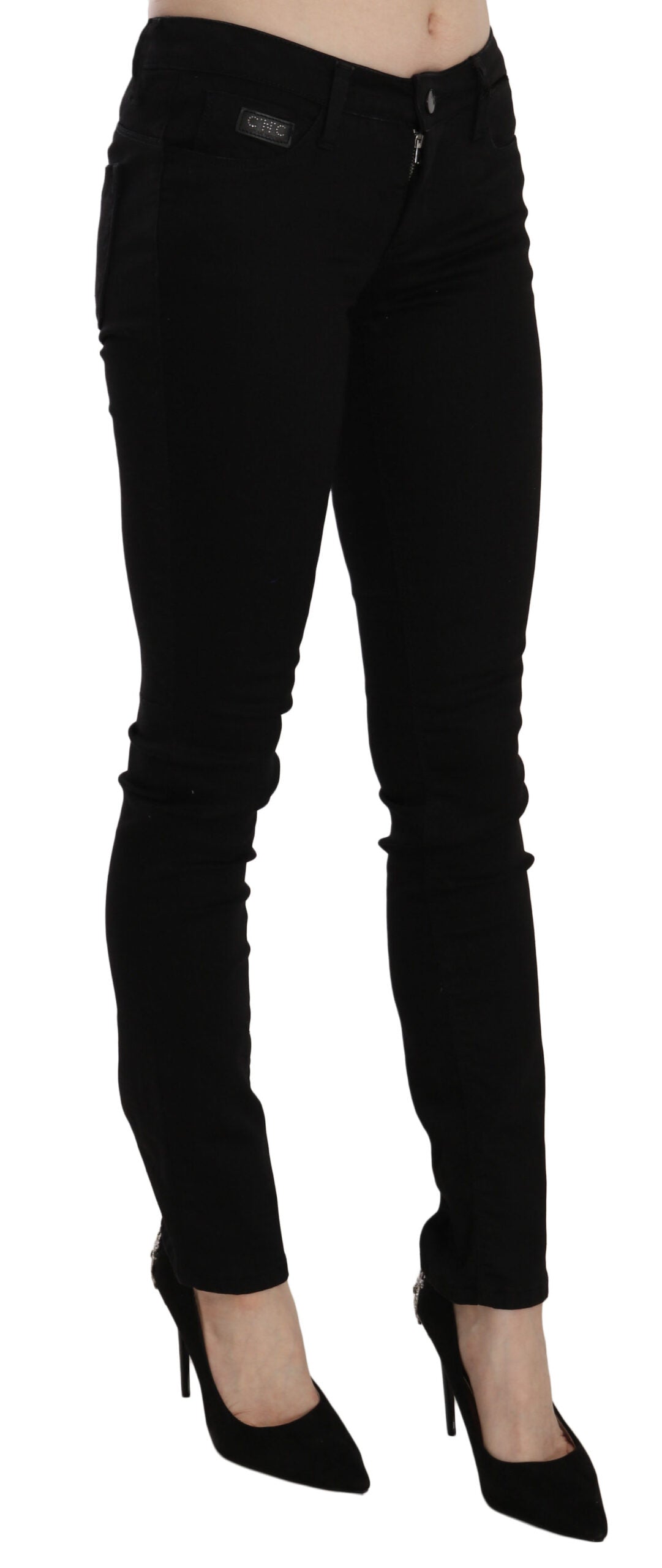 Jean en denim coupe slim taille mi-haute à sequins noirs Costume National