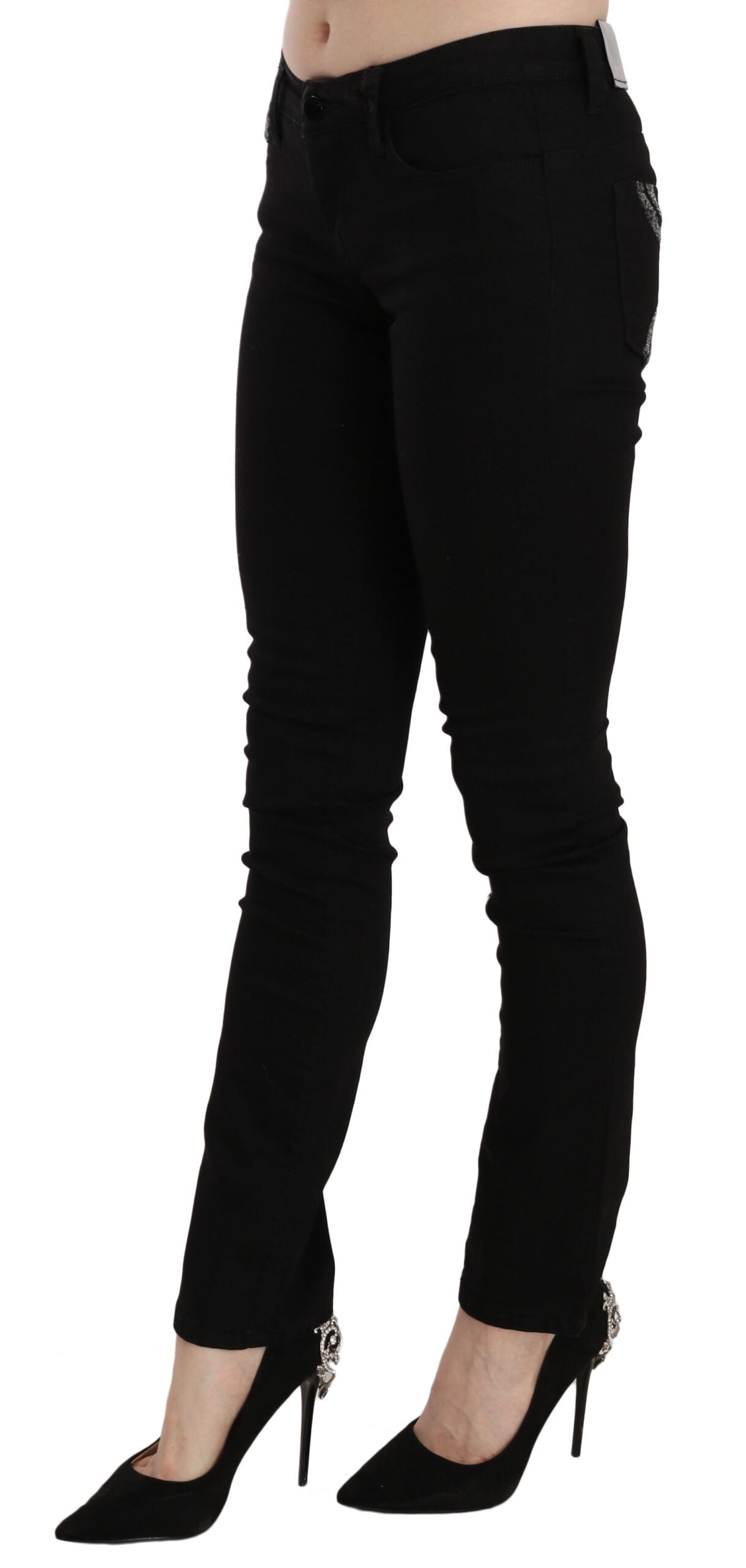 Jean en denim coupe slim taille mi-haute à sequins noirs Costume National