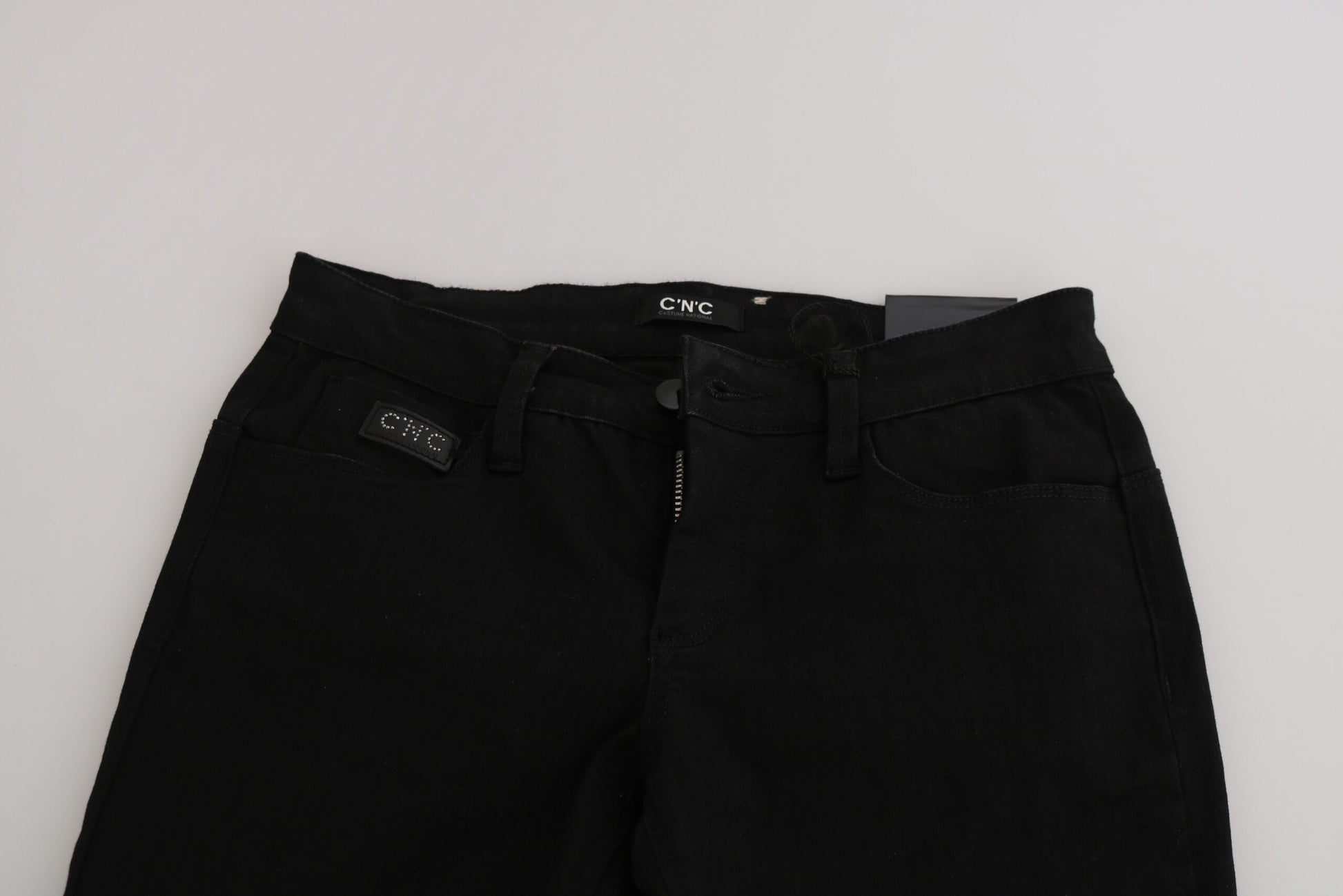 Jean en denim coupe slim taille mi-haute à sequins noirs Costume National