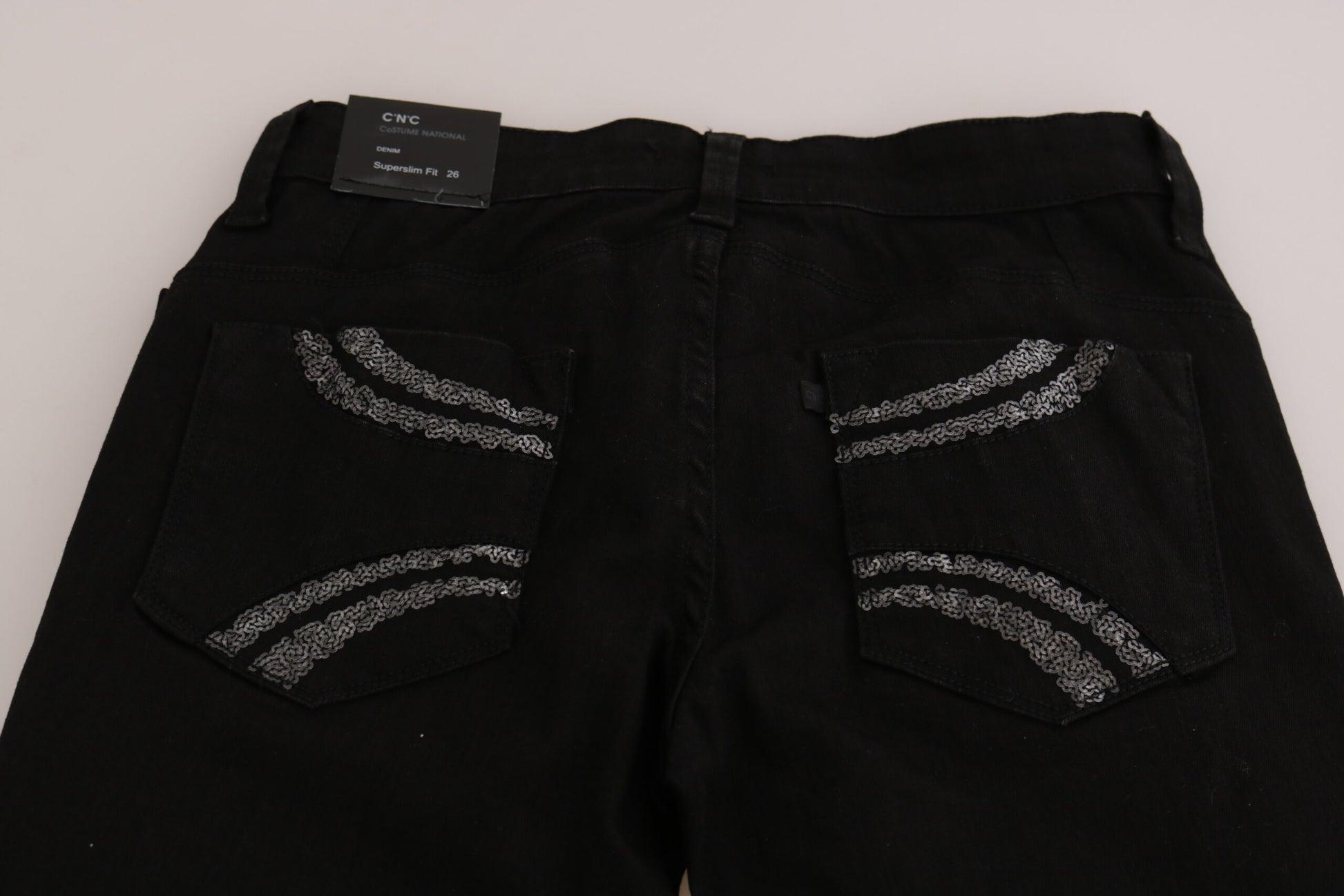 Jean en denim coupe slim taille mi-haute à sequins noirs Costume National