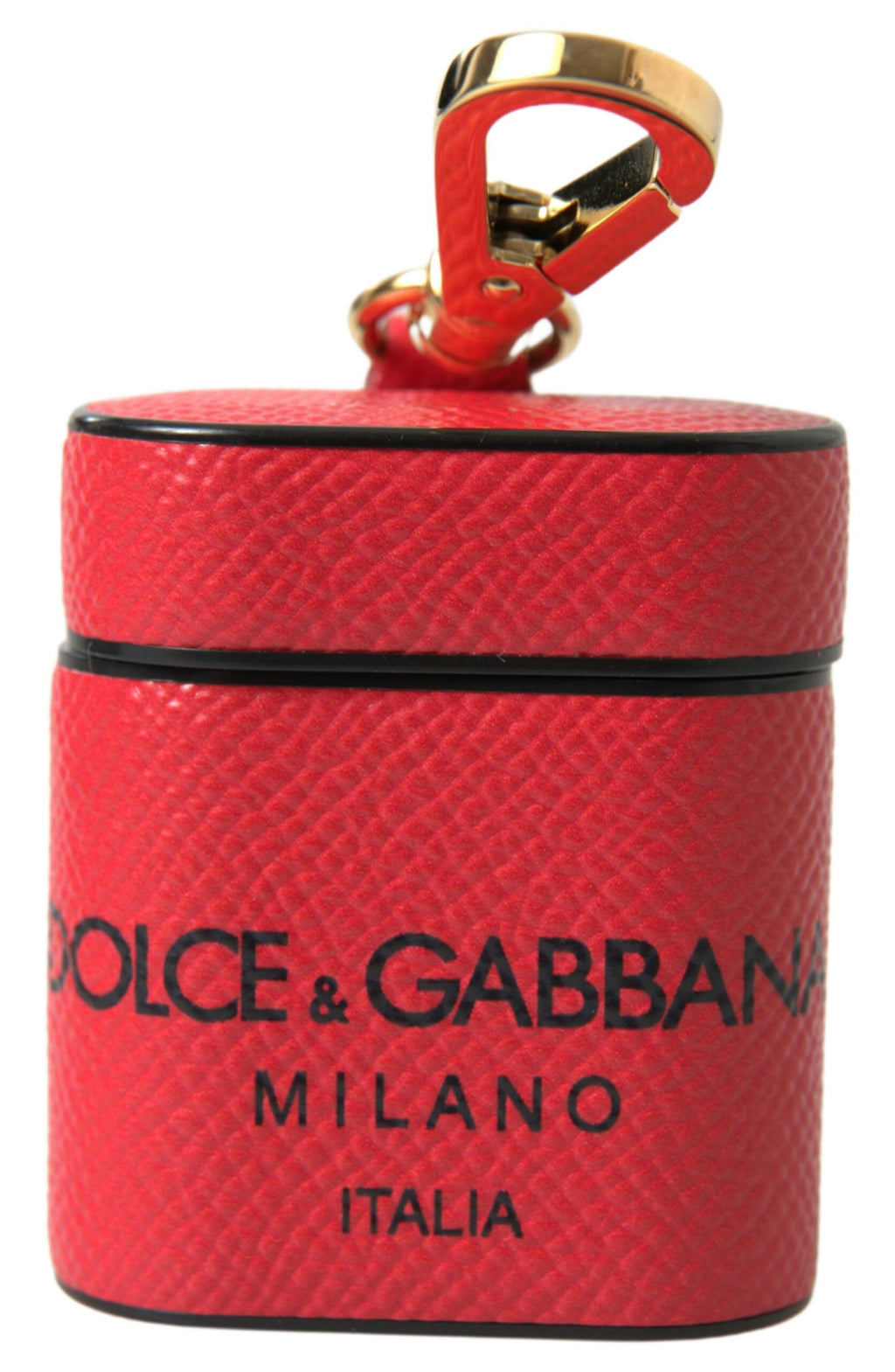 Étui AirPods Dolce & Gabbana en Cuir de Veau Rouge et Noir avec Sangle Imprimée Logo