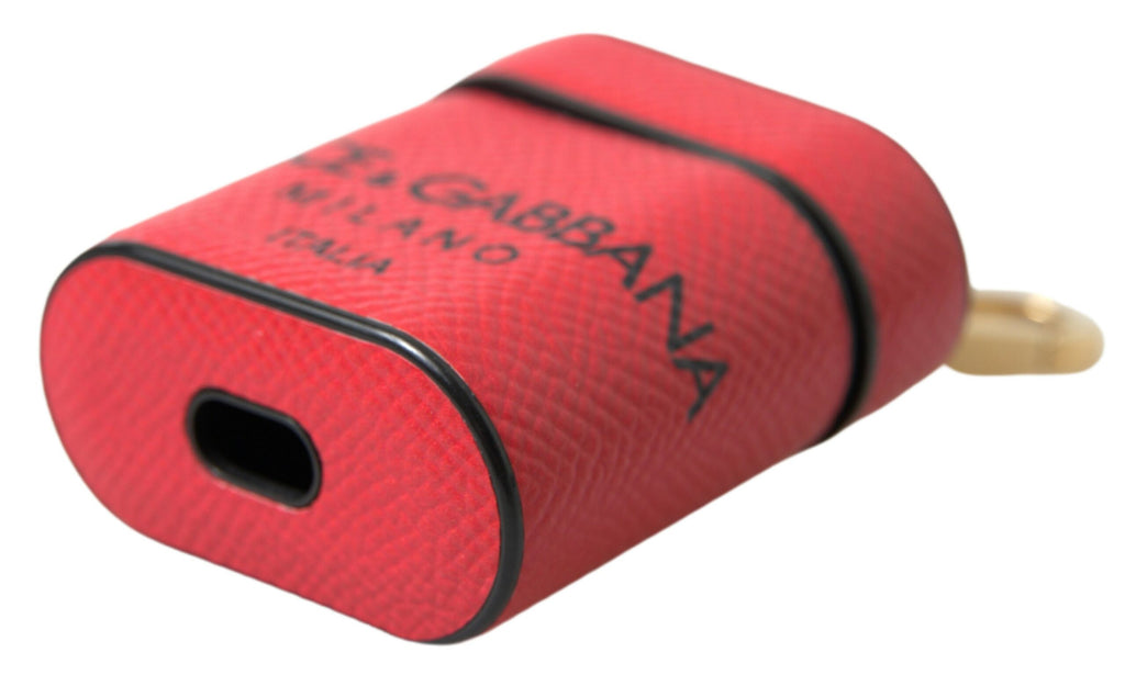 Étui AirPods Dolce & Gabbana en Cuir de Veau Rouge et Noir avec Sangle Imprimée Logo