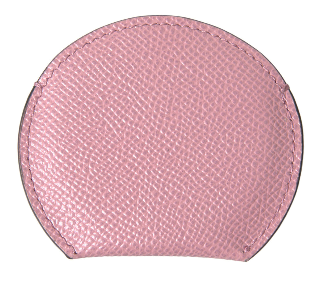Porte-miroir de poche Dolce & Gabbana en cuir de veau rose avec logo rond imprimé