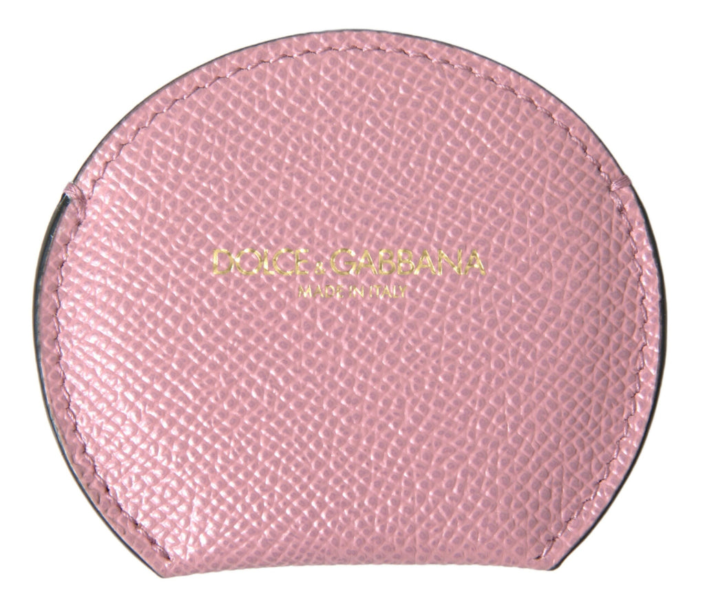 Porte-miroir de poche Dolce & Gabbana en cuir de veau rose avec logo rond imprimé