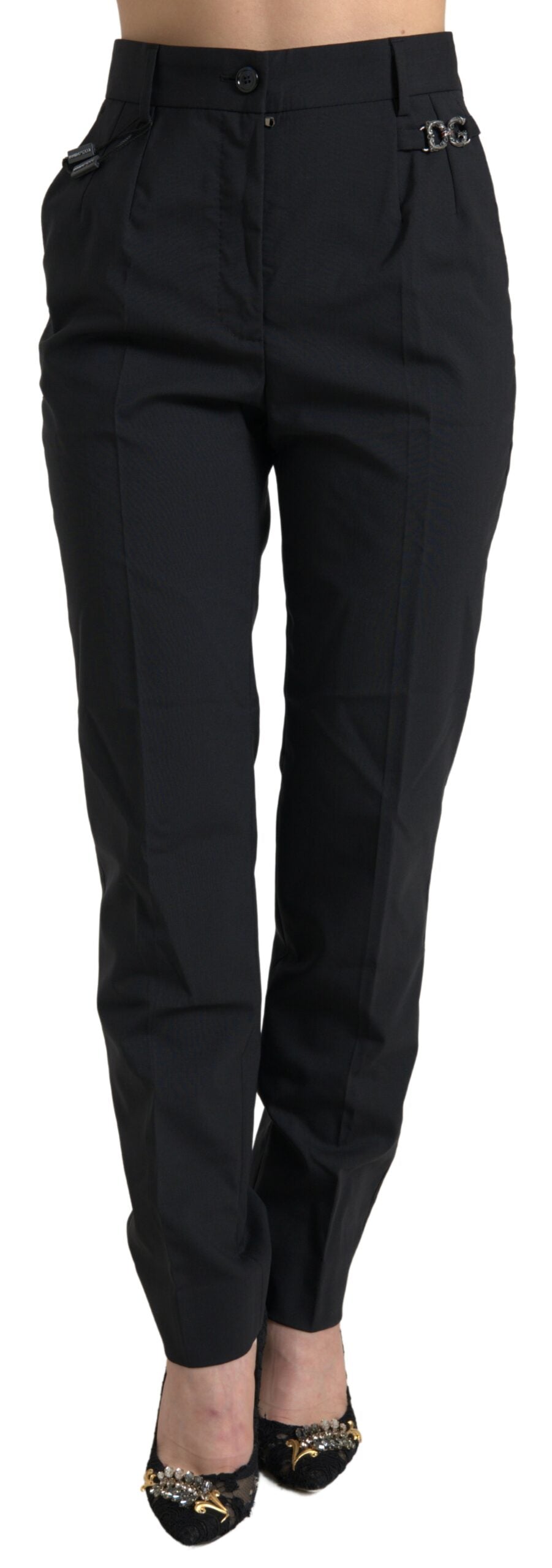 Pantalon fuselé noir en laine taille haute Dolce & Gabbana