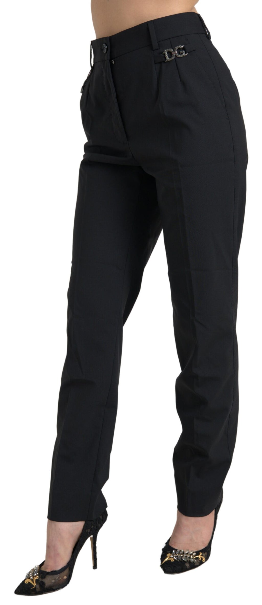Pantalon fuselé noir en laine taille haute Dolce & Gabbana
