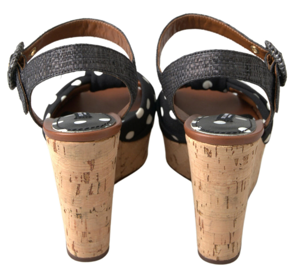Dolce &amp; Gabbana Schwarze Keilabsatzsandalen mit gepunktetem Knöchelriemen
