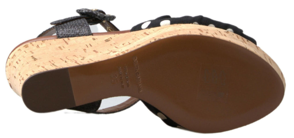 Dolce &amp; Gabbana Schwarze Keilabsatzsandalen mit gepunktetem Knöchelriemen