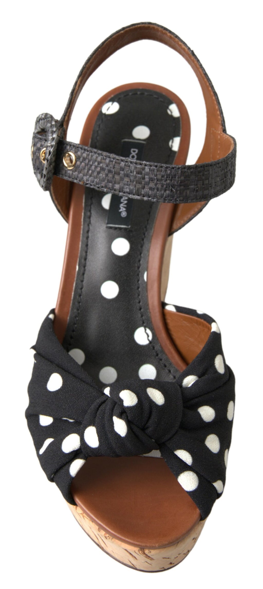 Dolce &amp; Gabbana Schwarze Keilabsatzsandalen mit gepunktetem Knöchelriemen