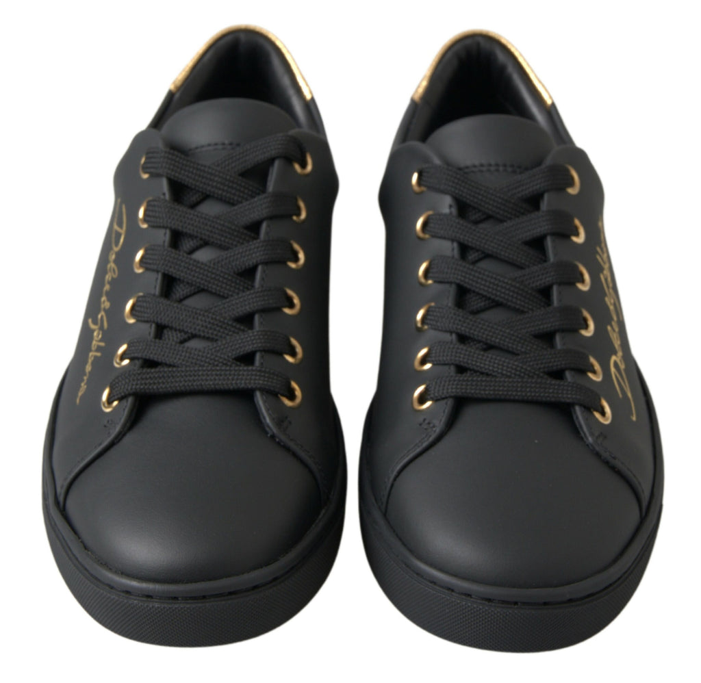 Dolce & Gabbana Baskets classiques en cuir noir et or
