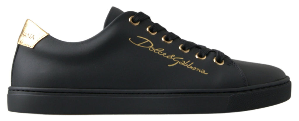 Dolce & Gabbana Baskets classiques en cuir noir et or