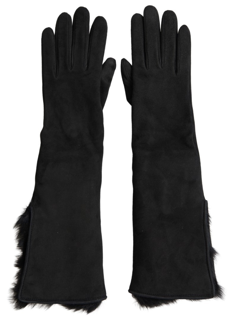Dolce &amp; Gabbana Elegante ellenbogenlange Lederhandschuhe mit Pelzbesatz
