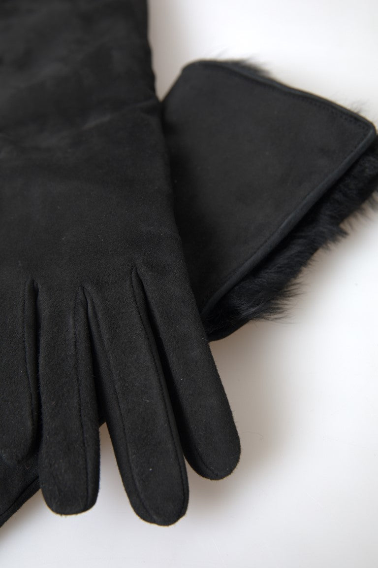 Dolce &amp; Gabbana Elegante ellenbogenlange Lederhandschuhe mit Pelzbesatz