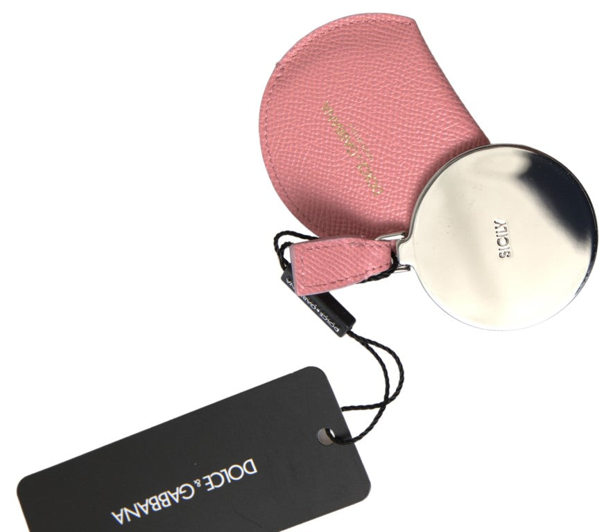 Porte-miroir rond en cuir de veau rose Dolce & Gabbana