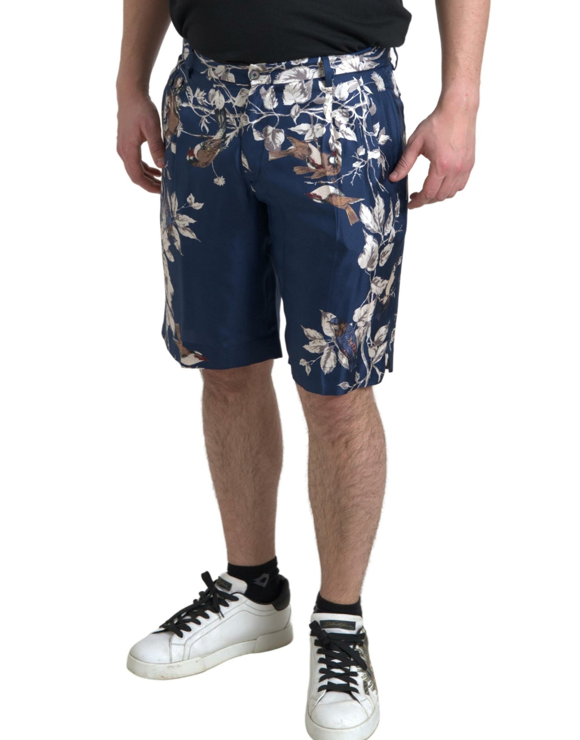 Short Dolce & Gabbana en soie imprimé floral bleu pour homme