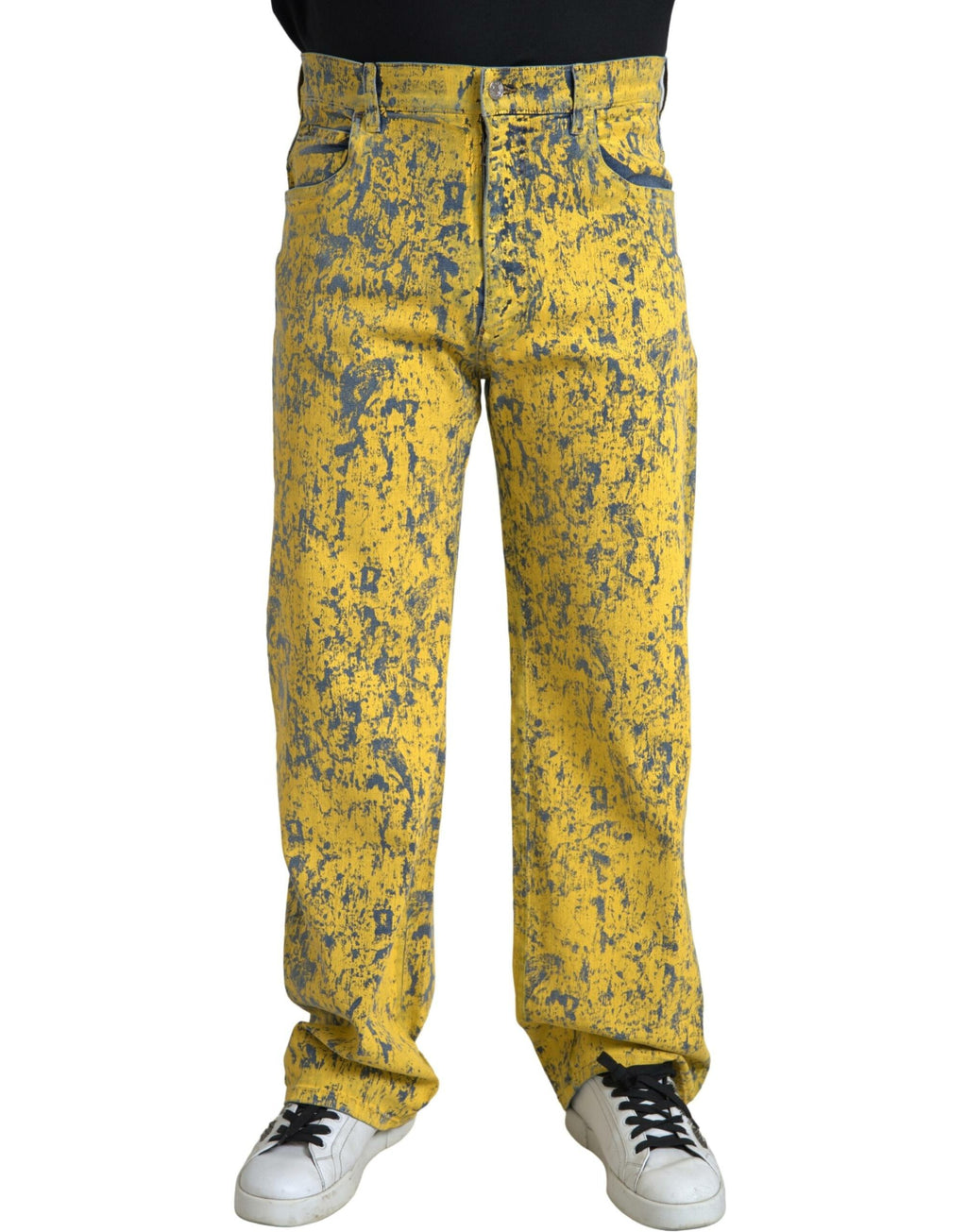 Jean droit en denim tie-dye en coton jaune Dolce & Gabbana