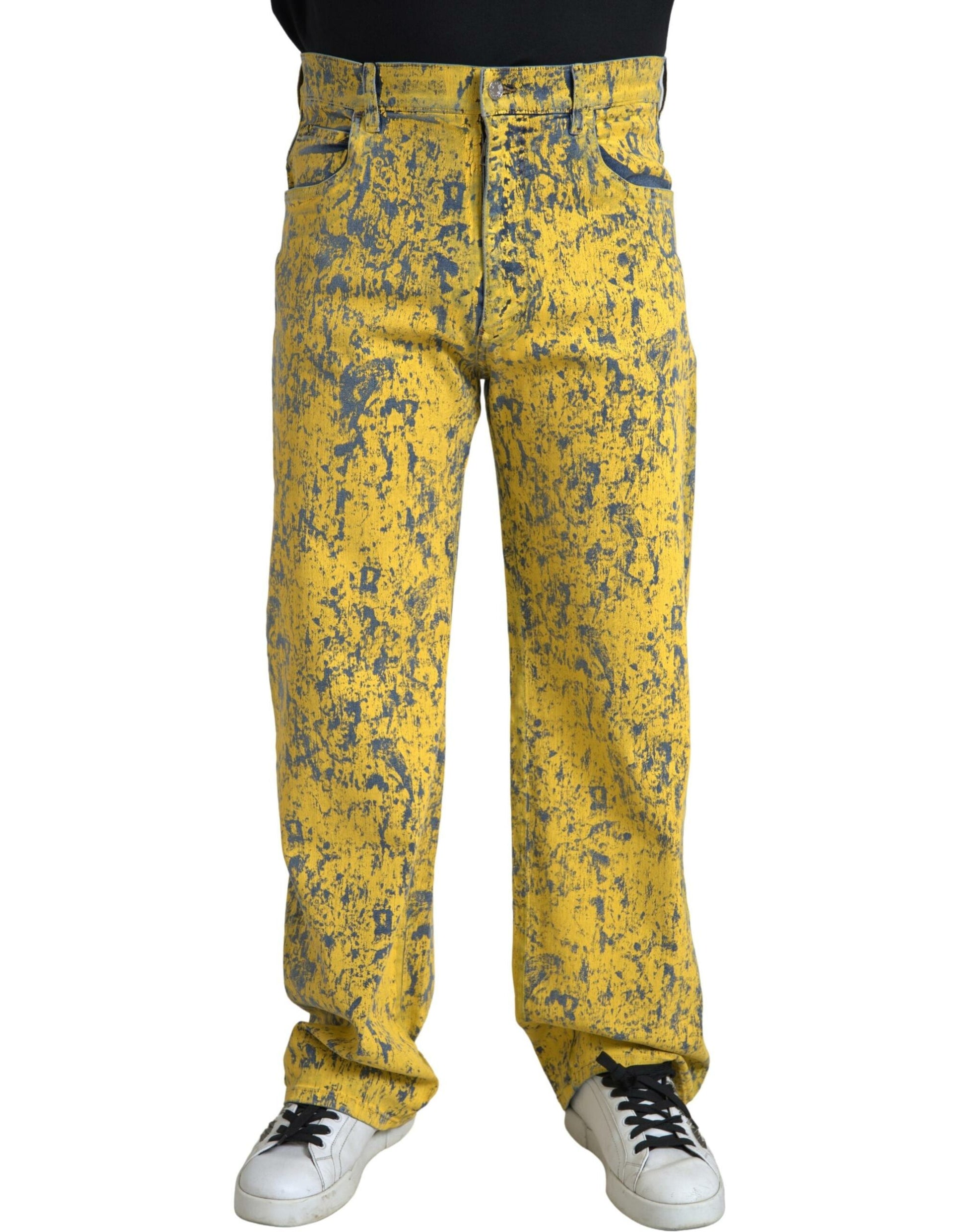 Jean droit en denim tie-dye en coton jaune Dolce & Gabbana