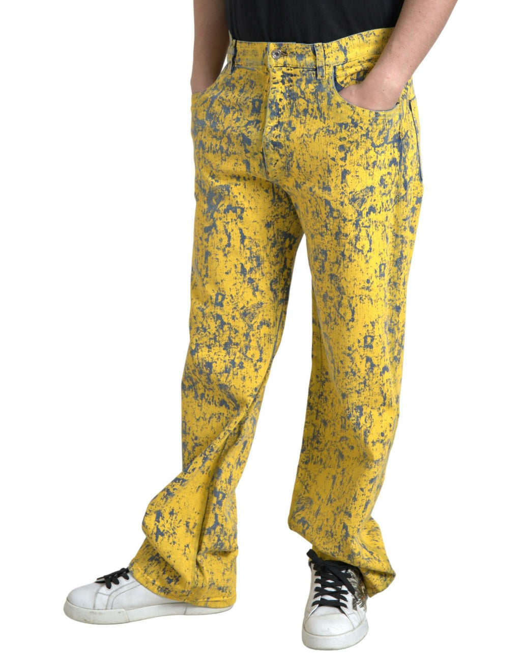 Jean droit en denim tie-dye en coton jaune Dolce & Gabbana