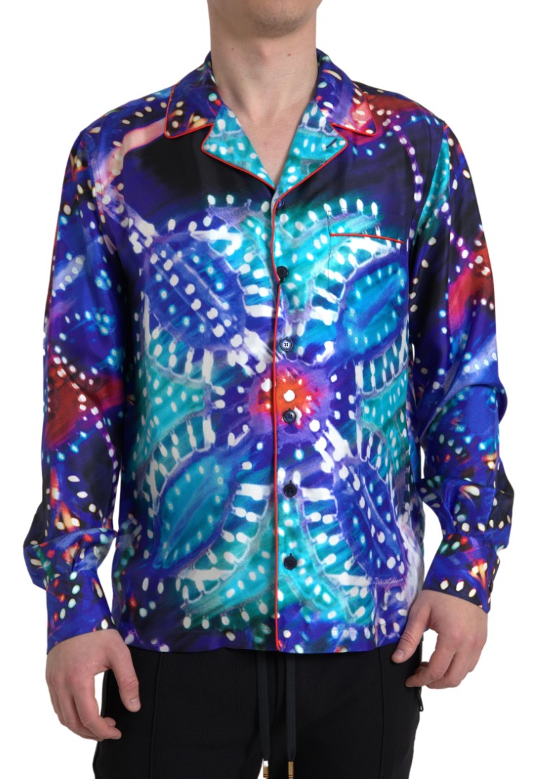 Chemise de pyjama homme Dolce & Gabbana en soie multicolore à imprimé psychédélique