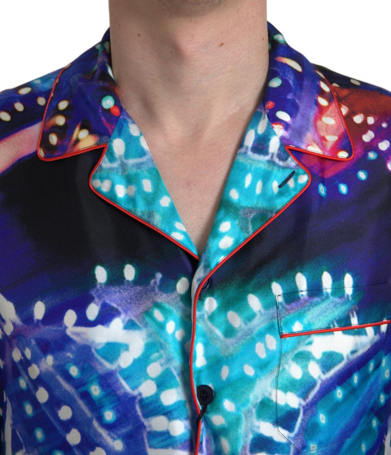 Chemise de pyjama homme Dolce & Gabbana en soie multicolore à imprimé psychédélique