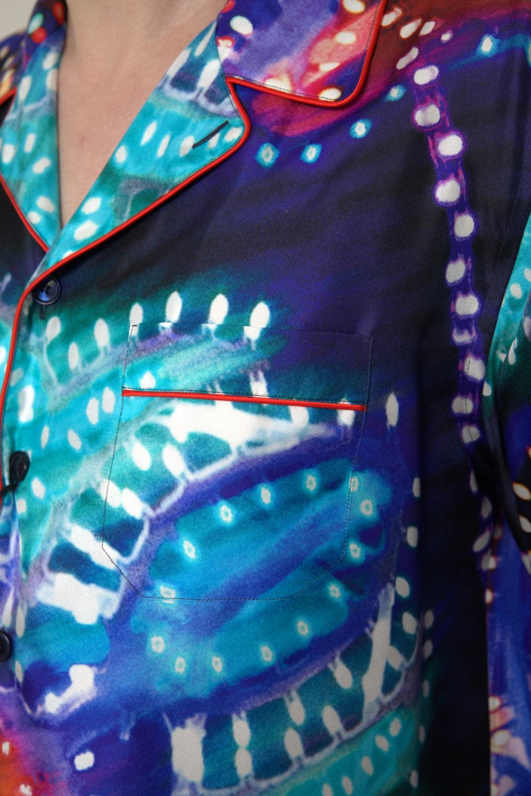 Chemise de pyjama homme Dolce & Gabbana en soie multicolore à imprimé psychédélique