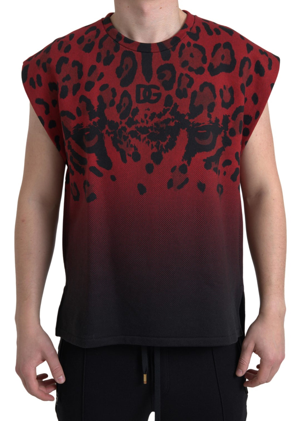Débardeur sans manches en coton imprimé léopard rouge Dolce & Gabbana