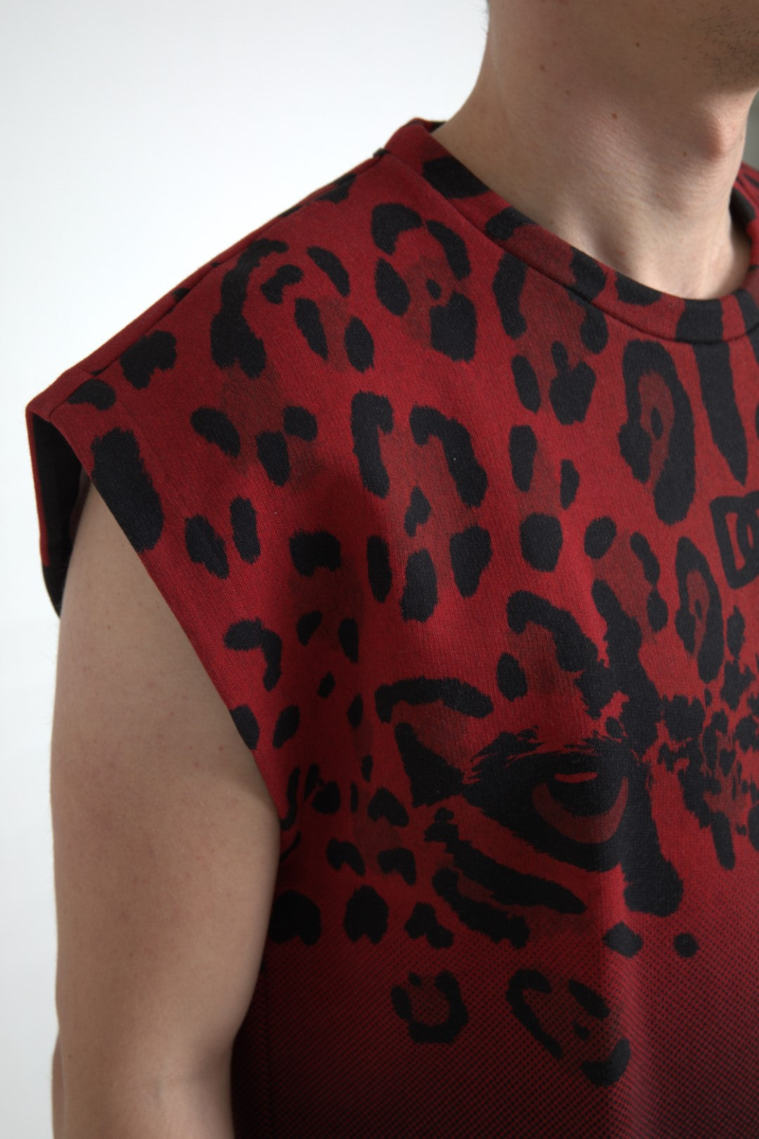 Débardeur sans manches en coton imprimé léopard rouge Dolce & Gabbana