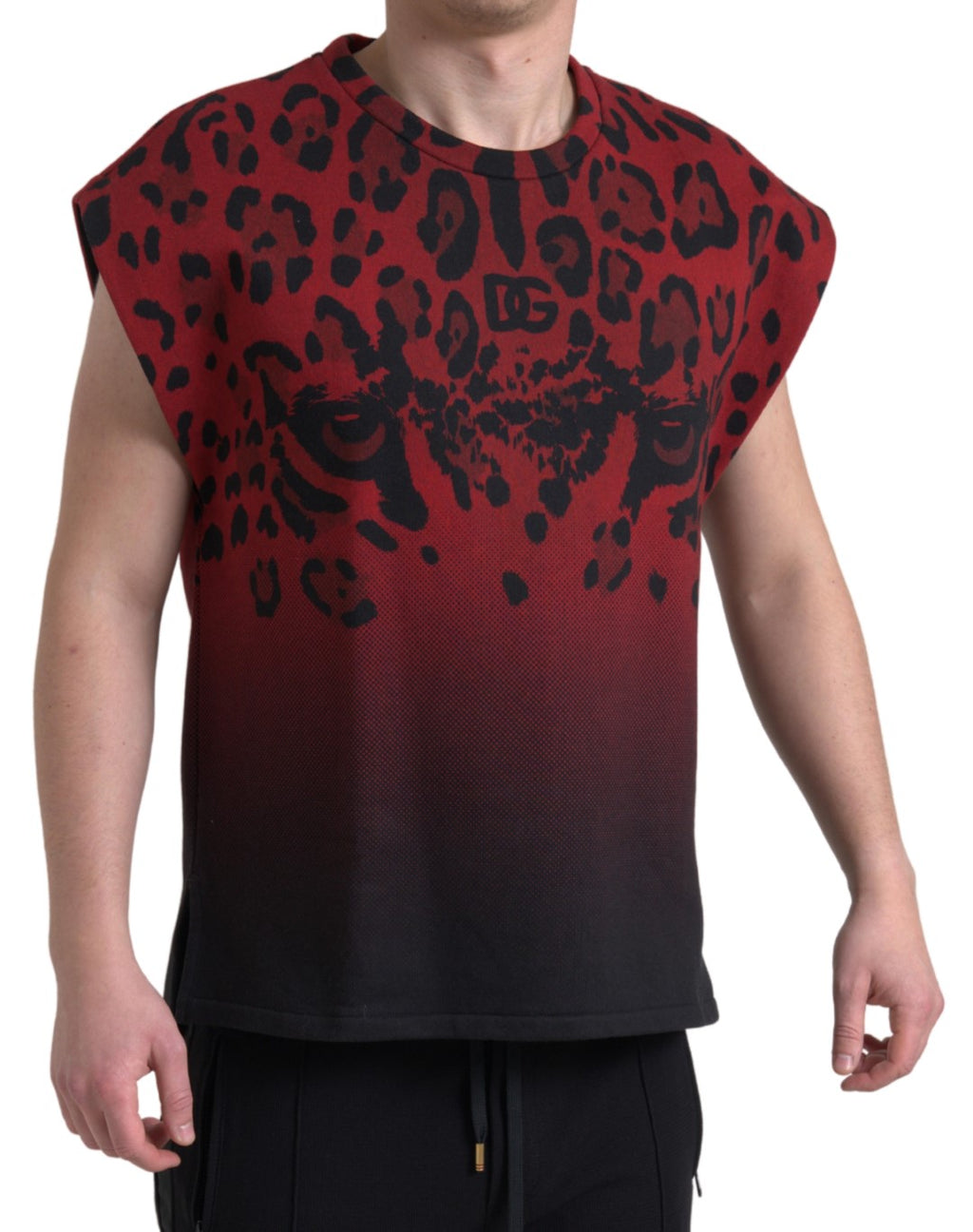 Débardeur sans manches en coton imprimé léopard rouge Dolce & Gabbana