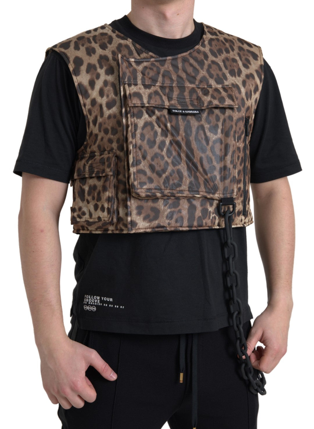 Haut sans manches de sport Dolce & Gabbana en soie léopard marron