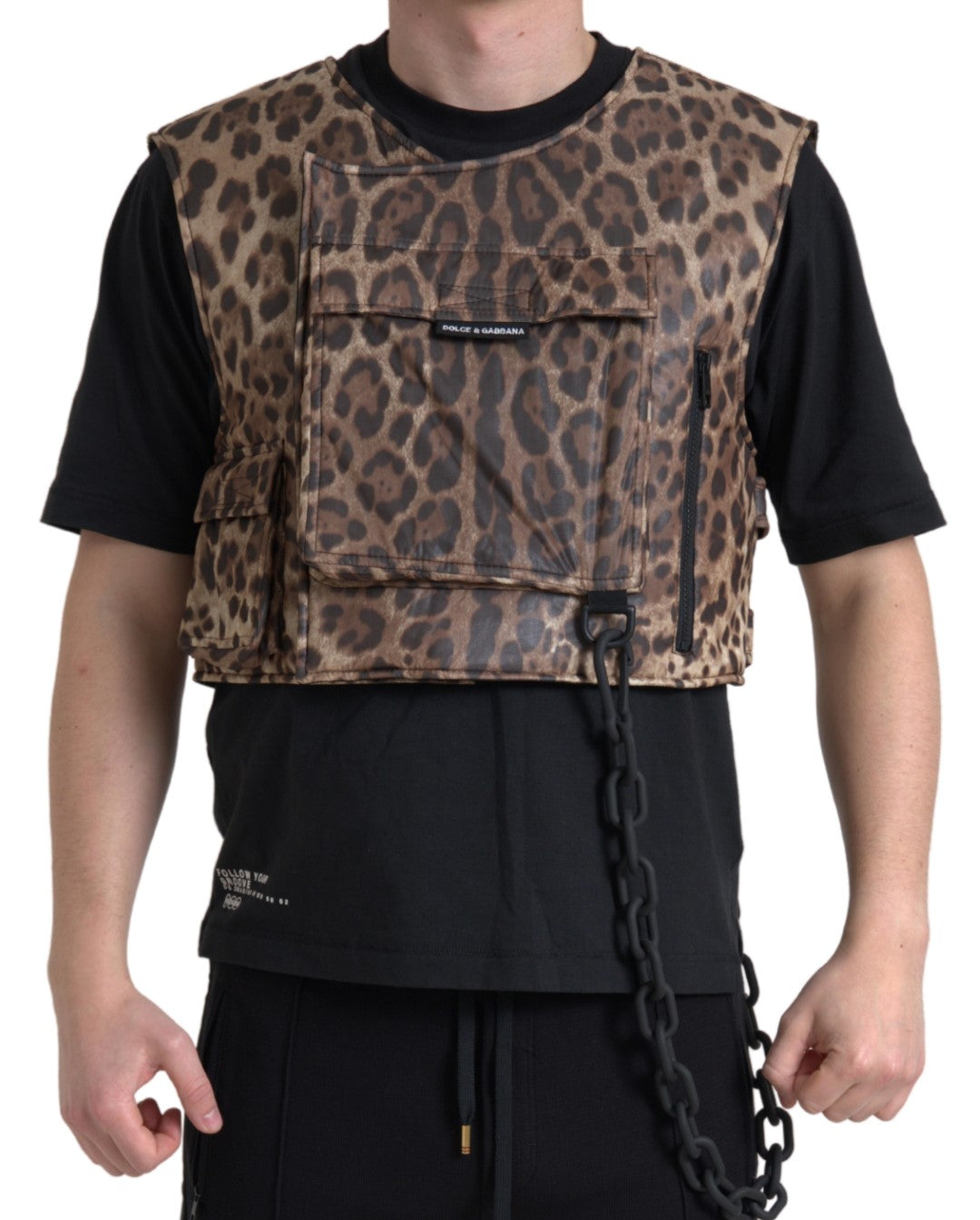Haut sans manches de sport Dolce & Gabbana en soie léopard marron