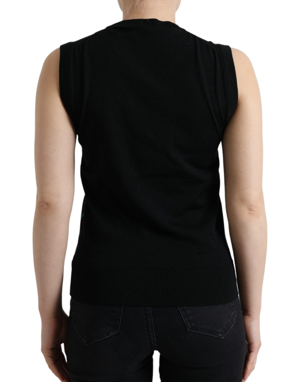 Débardeur en maille de laine sans manches Dolce & Gabbana motif oiseau noir