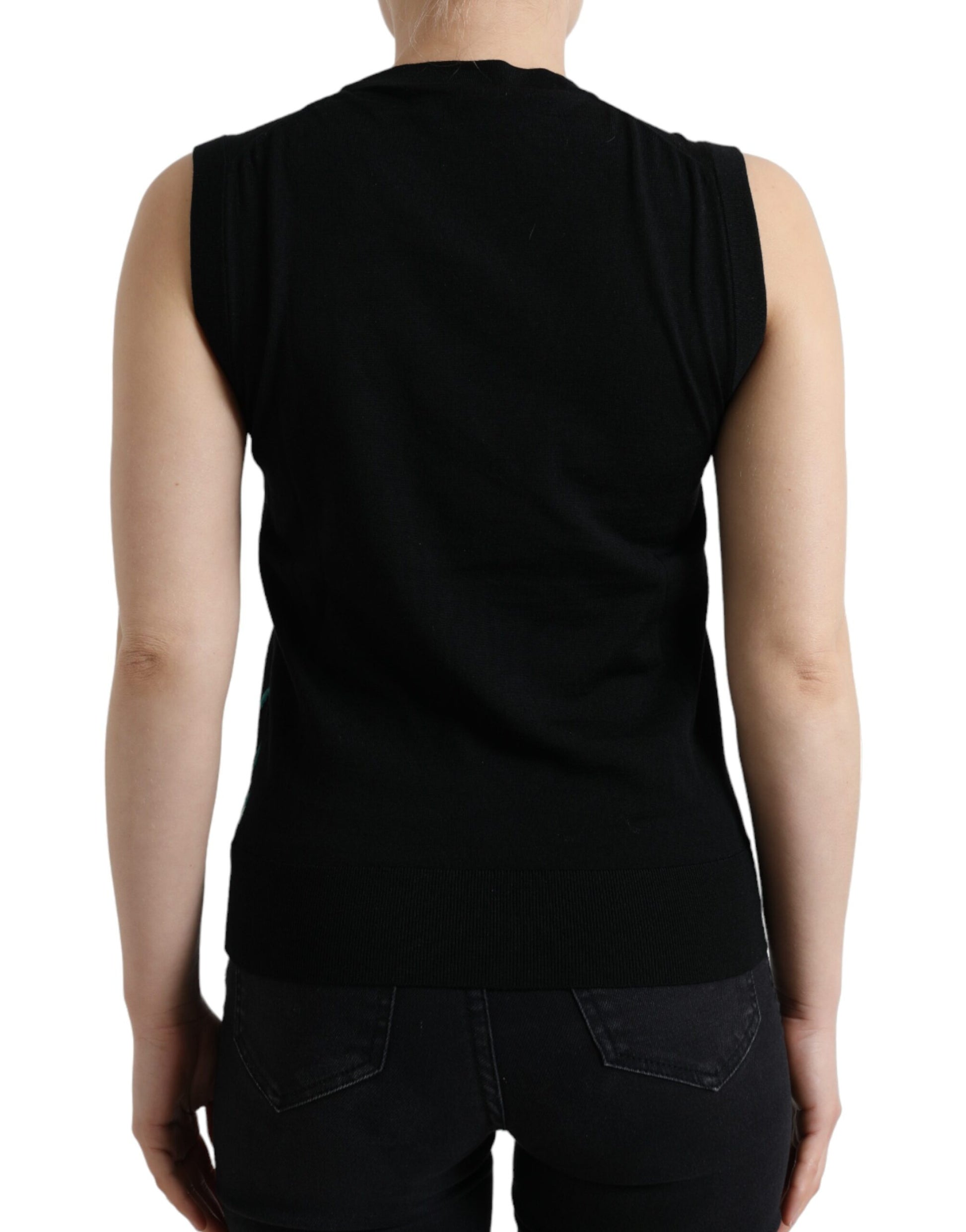 Débardeur en maille de laine sans manches Dolce & Gabbana motif oiseau noir
